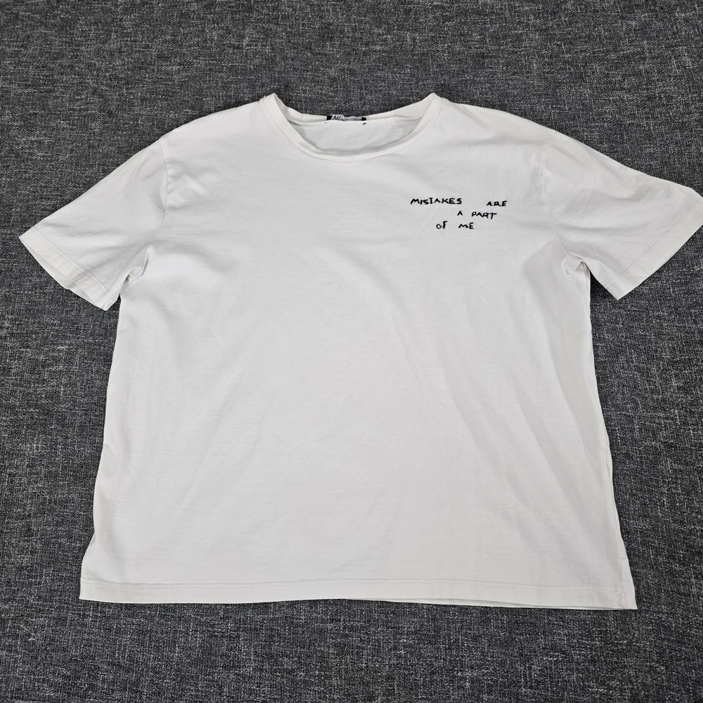 Zara White Embroidered Mistakes Are A Part Of Me Graphic T-Shirt Large